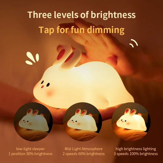 Cute Rabbit Silicone Lamp Soft Touch Night Light For Kids And Home Decor